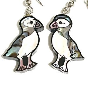 Iridescent Abalone Shell Style Resin Bird Earrings Rainbow Holographic Shiny Fun